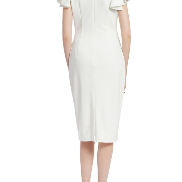 NWT Bagdley Mischka Flutter Sleeve Pencil Dress - Light Ivory - Picture 4 of 8